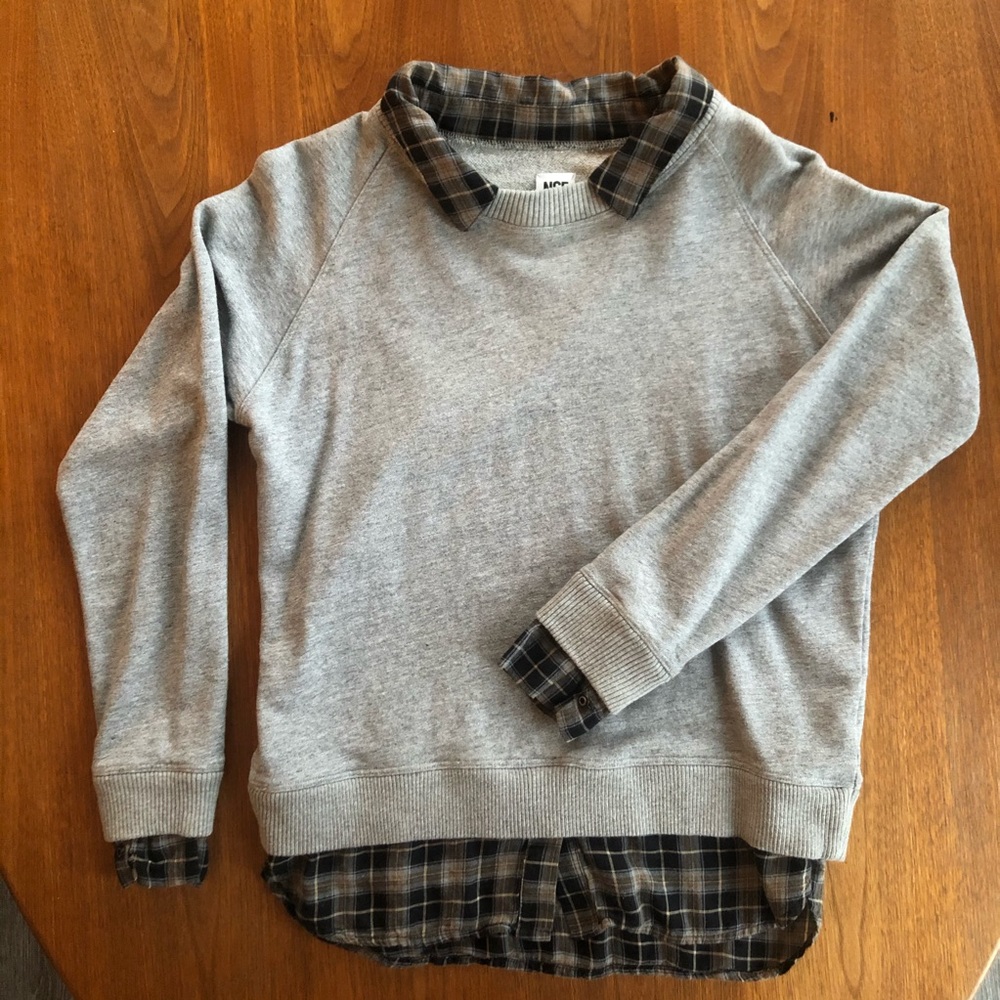 NSF Sweater w/ Layered Plaid
